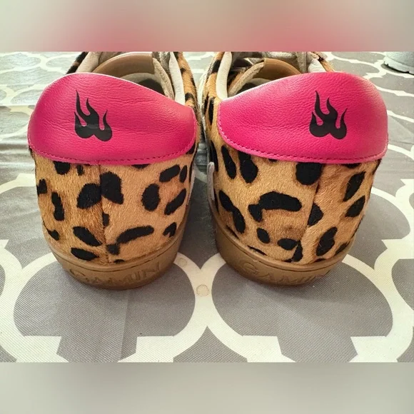 GAMIN DOPAMINE Leopard Fur Print and Hot Pink Sneakers - Picture 8 of 12